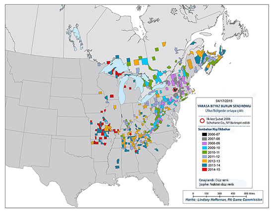 Map Showing Range of White-nose Syndrome