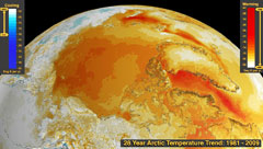 Temperature changes over the arctic over 28 years. <strong>Click on the image to see a larger version.</strong>