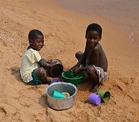 Children doing dishes