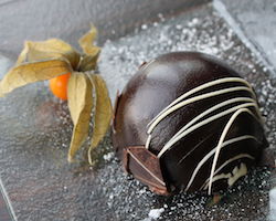 Chocolate cake with a fruit, used to ask what it would be like if Shakespeare's words tasted like chocolate.