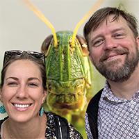 Rick Overson with Mira Word Ries and a friendly grasshopper