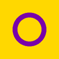 An intersex pride flag, showing a purple circle on a yellow background