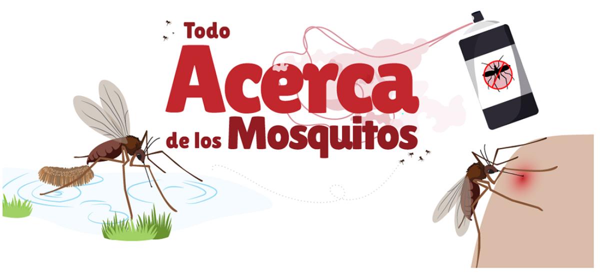 Una ilustración para una historia sobre mosquitos, con un mosquito siendo rociado con insecticida