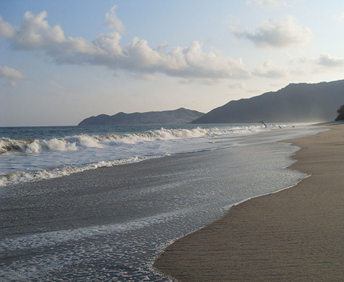 A beach with a sunset