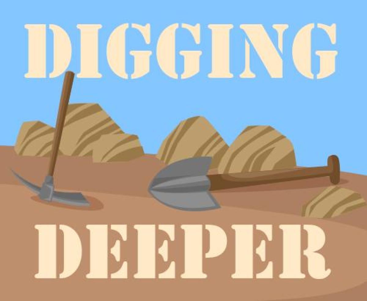 Digging deeper illustration with shovels