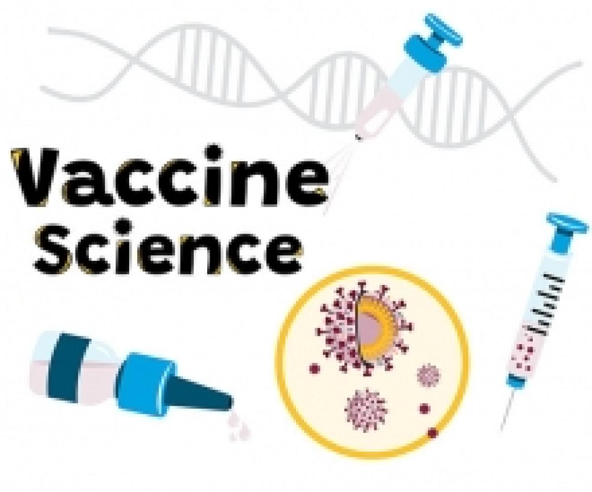 An image showing SARS-CoV-2 viruses, and a few different vaccines (shot, dropper, and nasal spray)