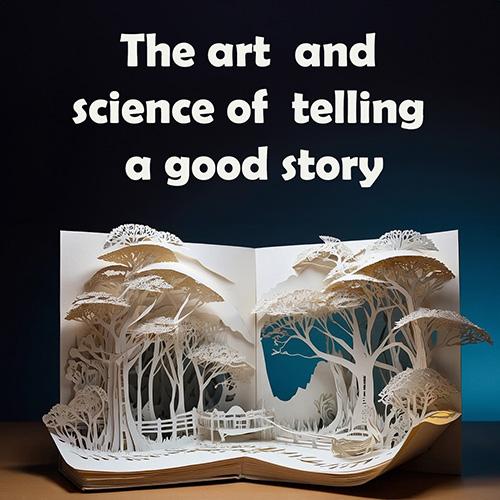 Storytelling image with a book used for a cutout paper sculpture.