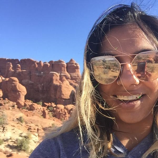 Anthropologist Mallika Sarma in the desert.